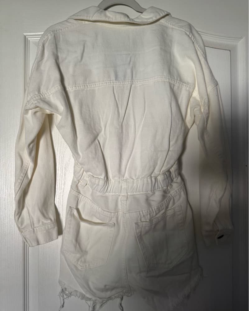 White Denim Distressed Romper  - Image 5