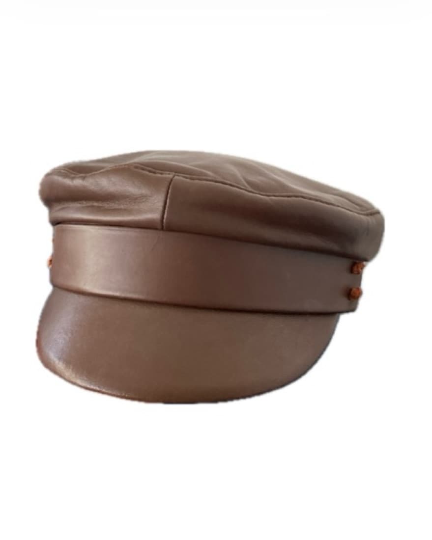 Brown Leather Baker Boy Hat - Image 2