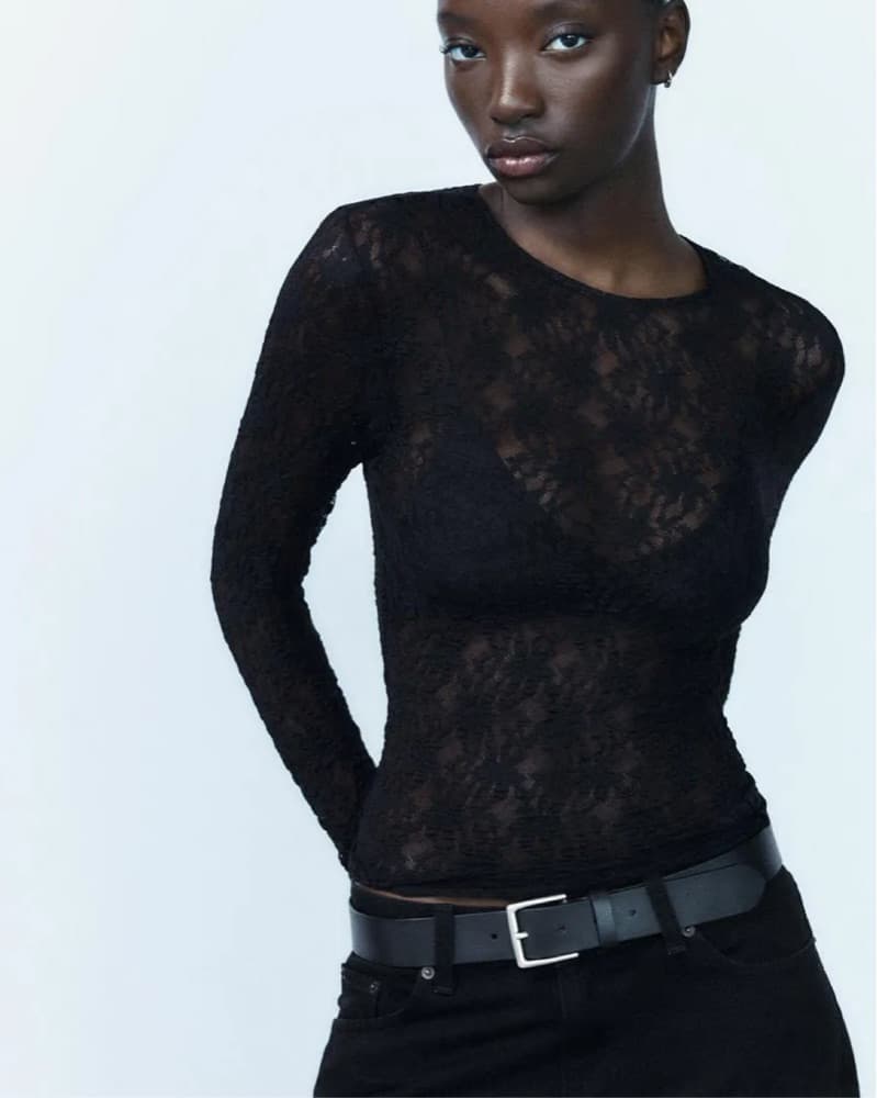 Zara Sheer Black Lace Top - Image 1