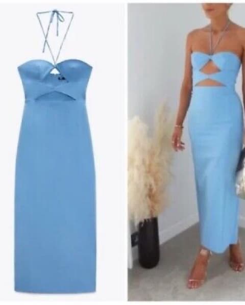 Zara Striking Blue Cutout Maxi Dress - Image 2
