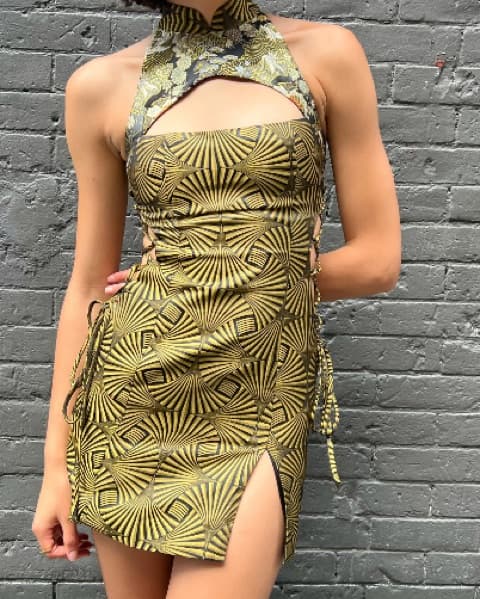 Glamorous Asymmetric Metallic Minidress - Image 1