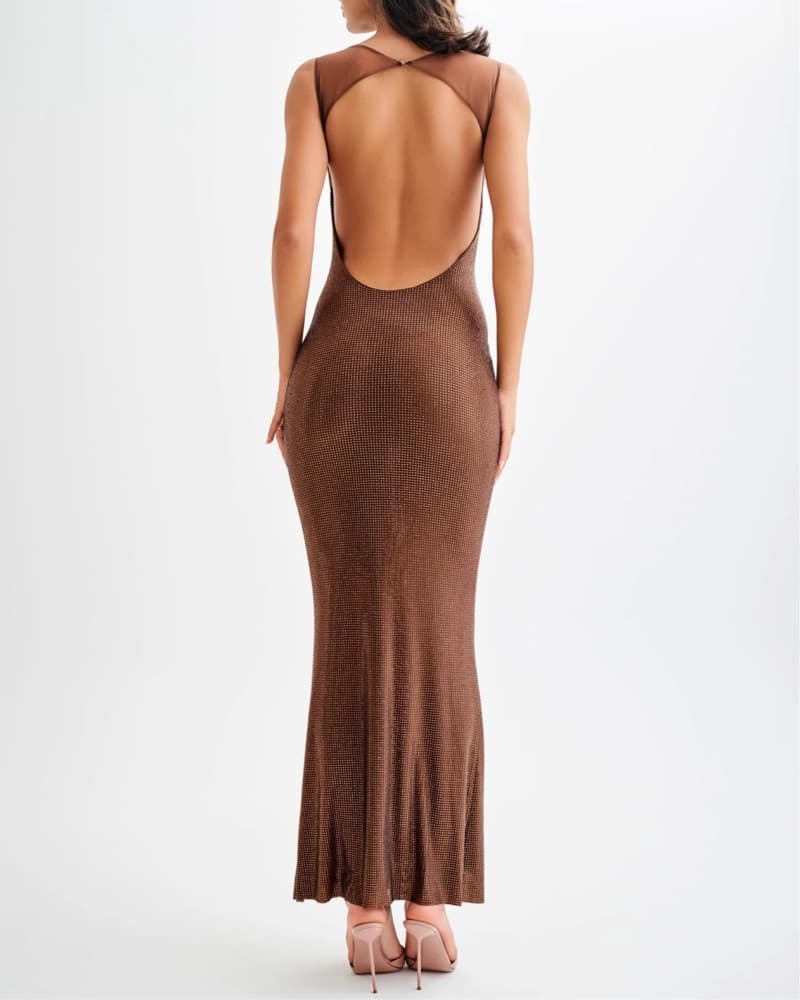 Meshki Brown Beaded Gown - SMALL - Image 4
