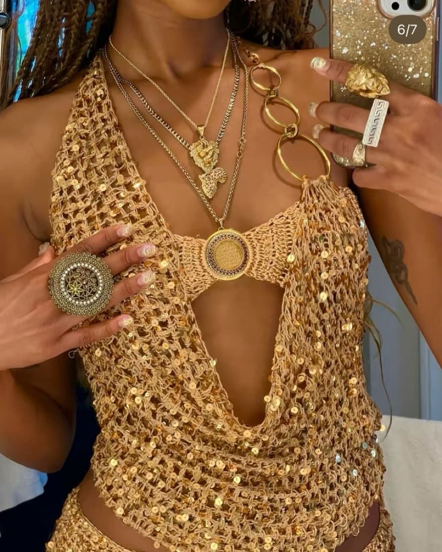 Dose Of Diallo Gold Sequin Cowl Neck Top - Image 1
