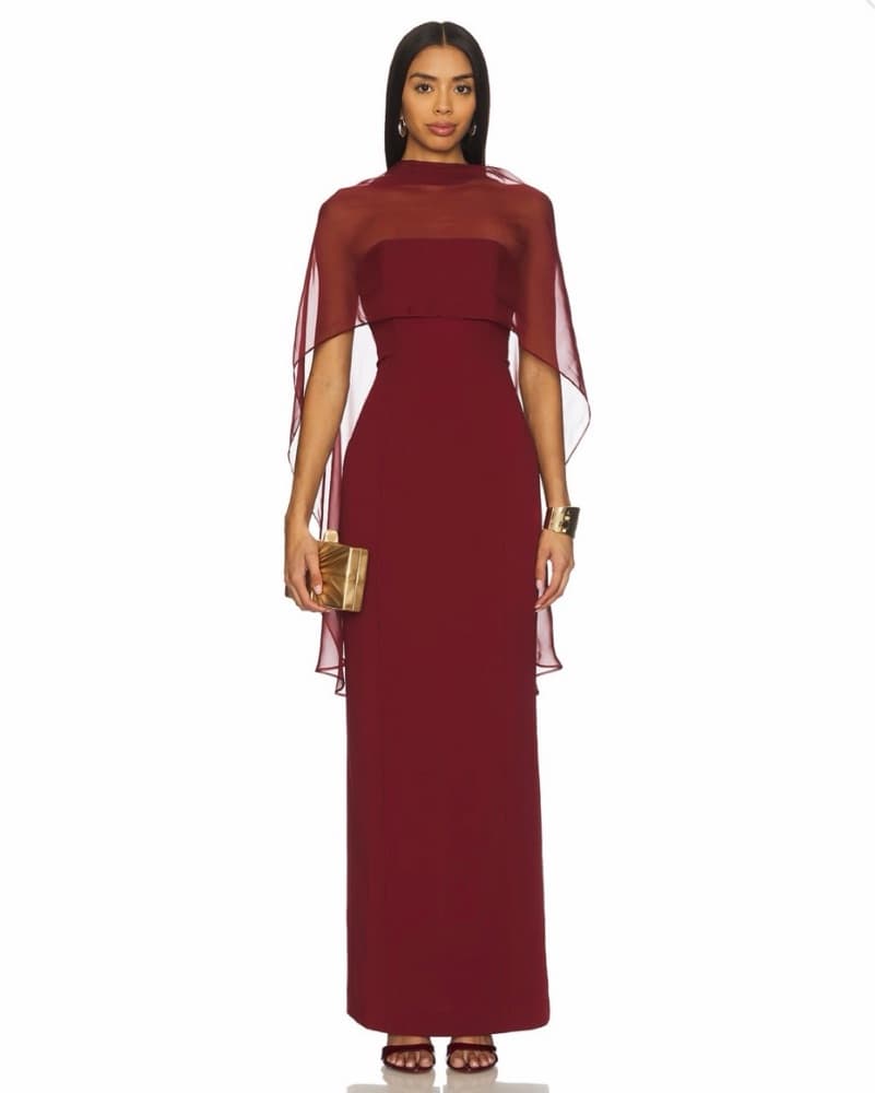 Stone Cold Fox Cape Gown in Wine Red - Image 1