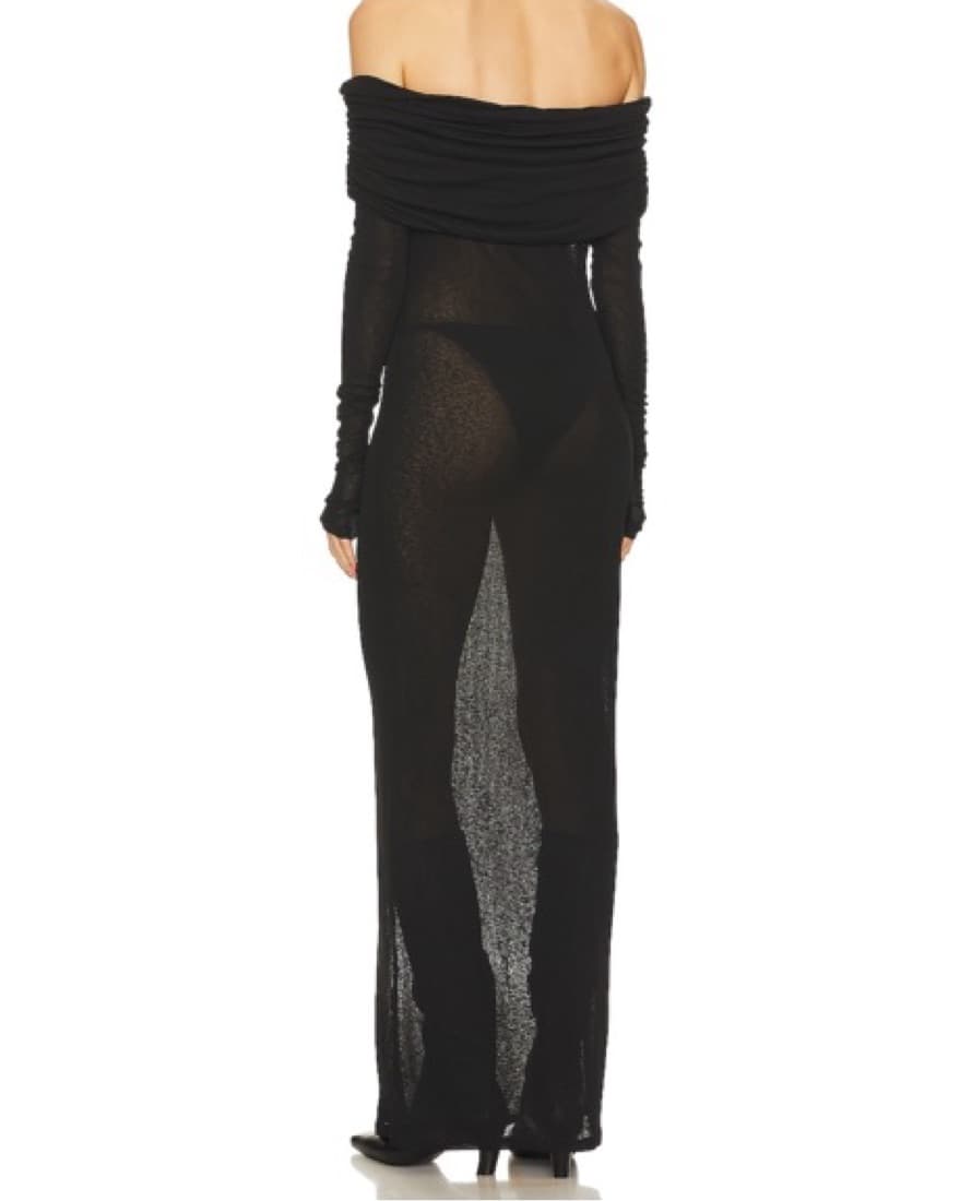  Off-Shoulder Black Sheer Gown - Image 3
