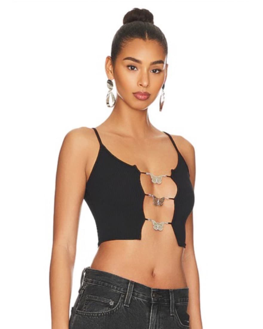 Jhene Butterfly Crop Top in Black - Image 2