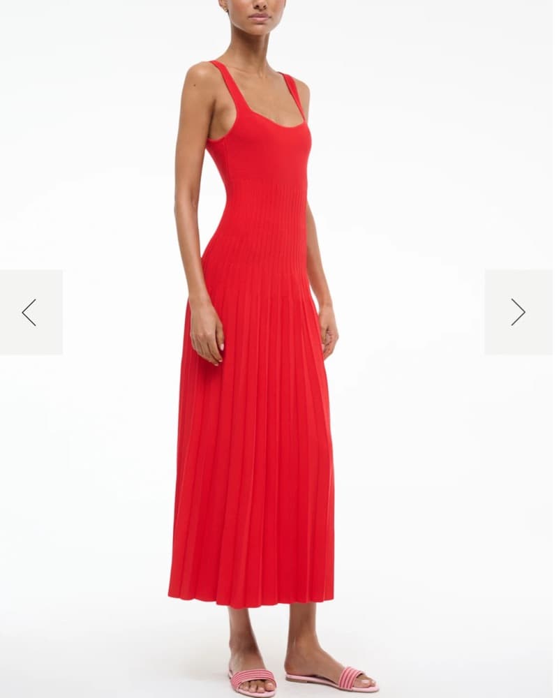 Staud Red Pleated Midi Dress - Image 2