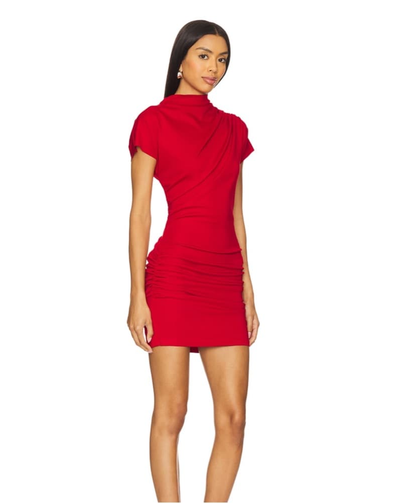 Draped Red Mini Dress Size Small - Image 2
