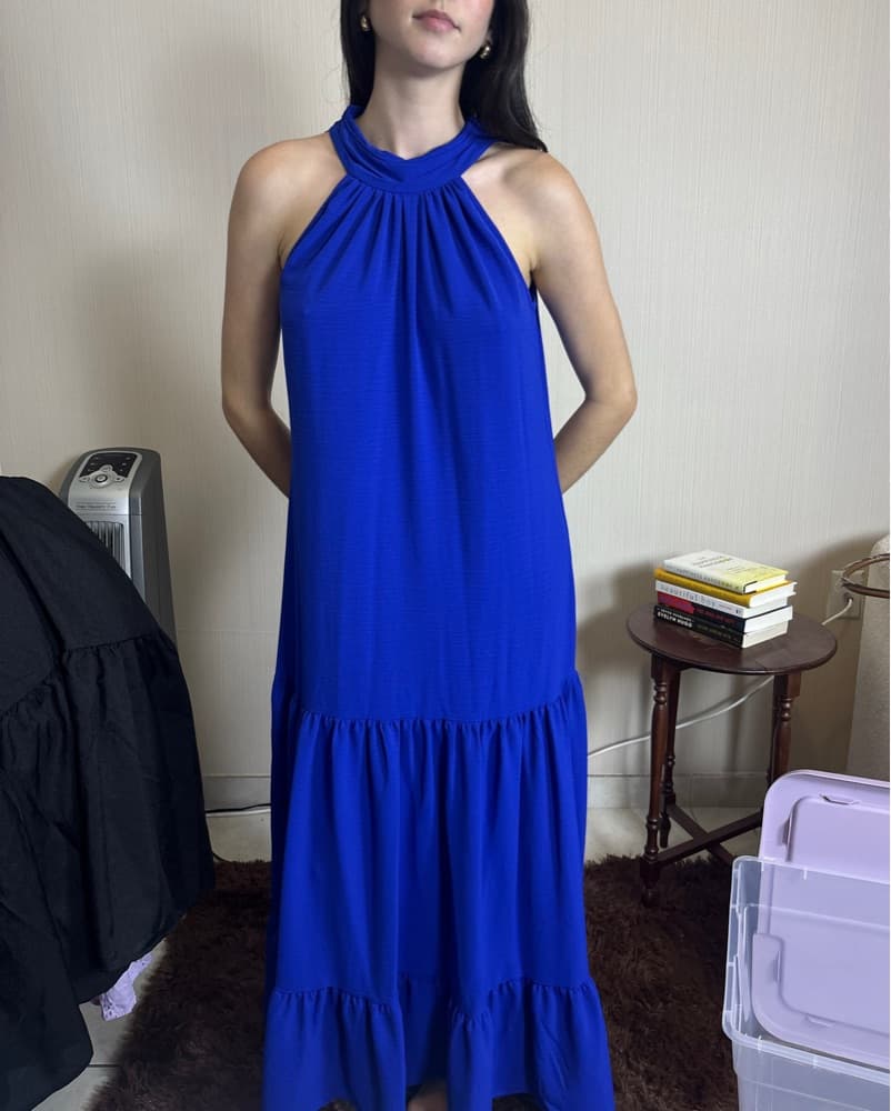Vince Camuto Blue Halter Challis Dress - Image 5