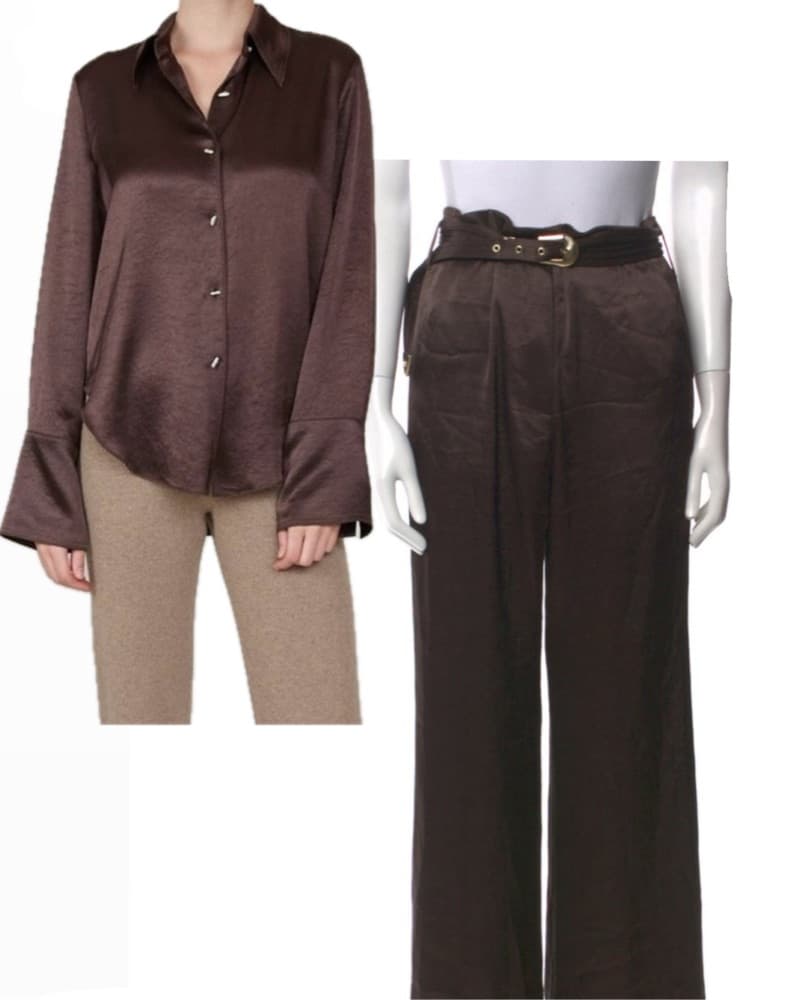 Nanushka Matching Brown Silk Set - Image 1