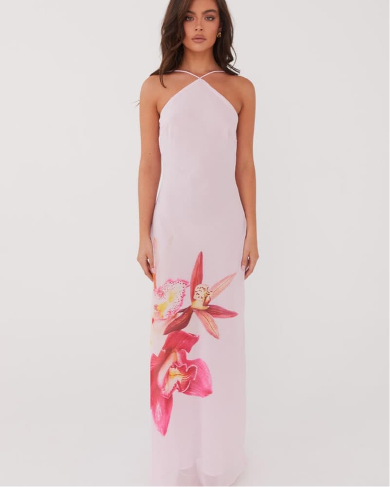 Light Pink floral Halter dress - Image 1