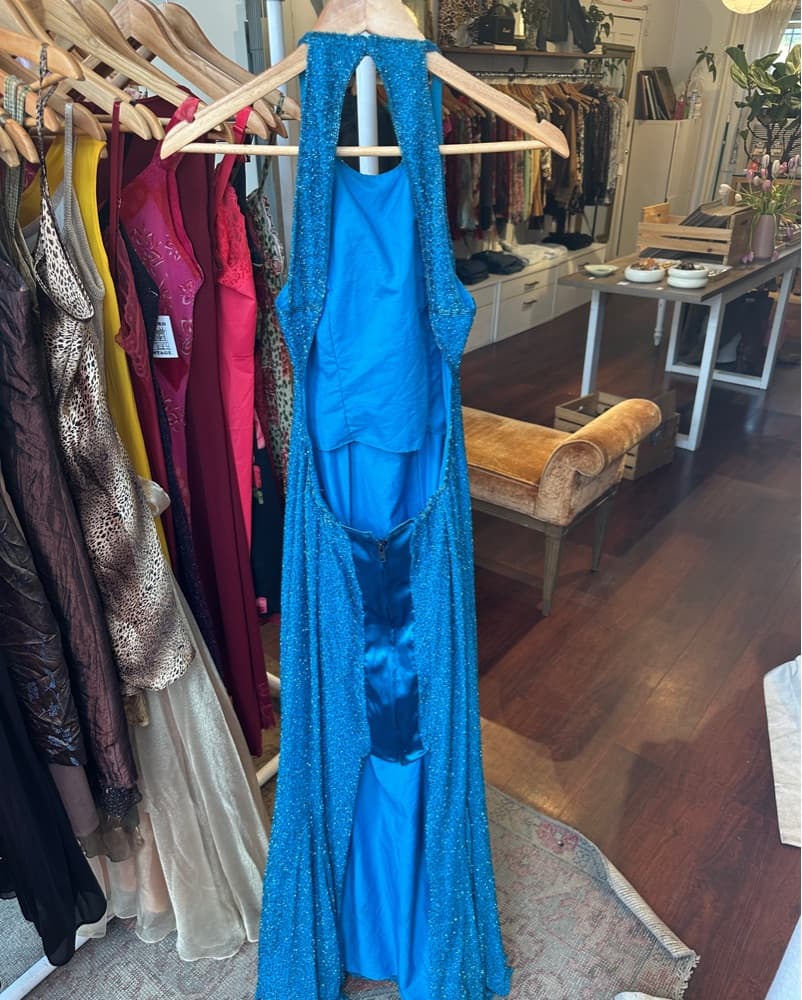 Sparkling Blue Sequin Halter Gown - Image 2