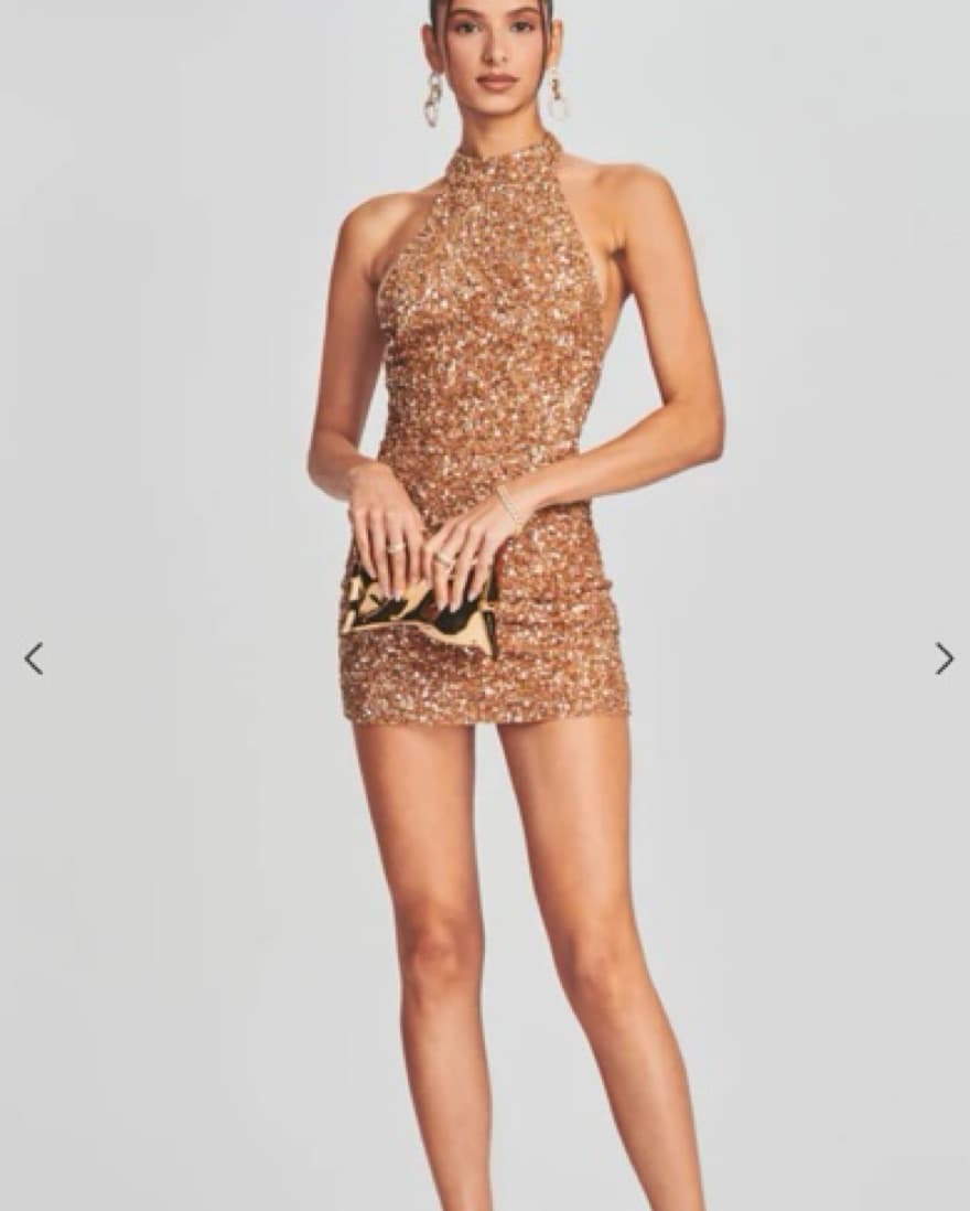 Retrofete Olivia Sequin Mini Dress Gold - Image 1