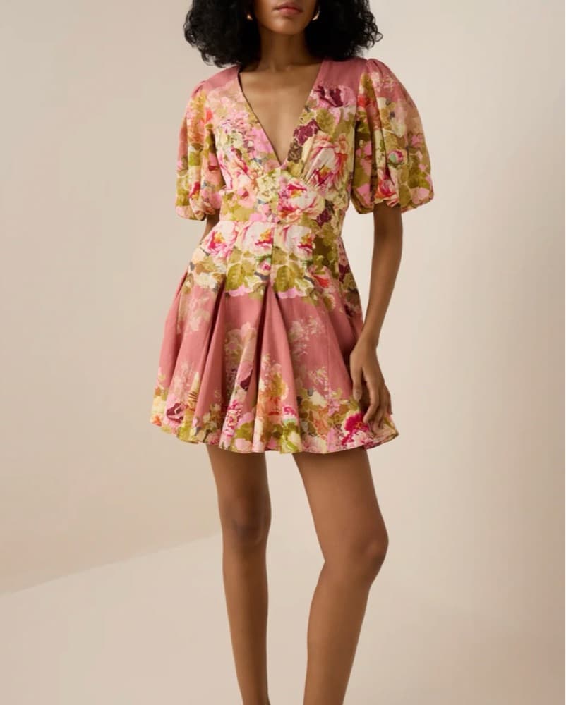 Vibrant Floral Puff Sleeve Mini Dress - Image 1