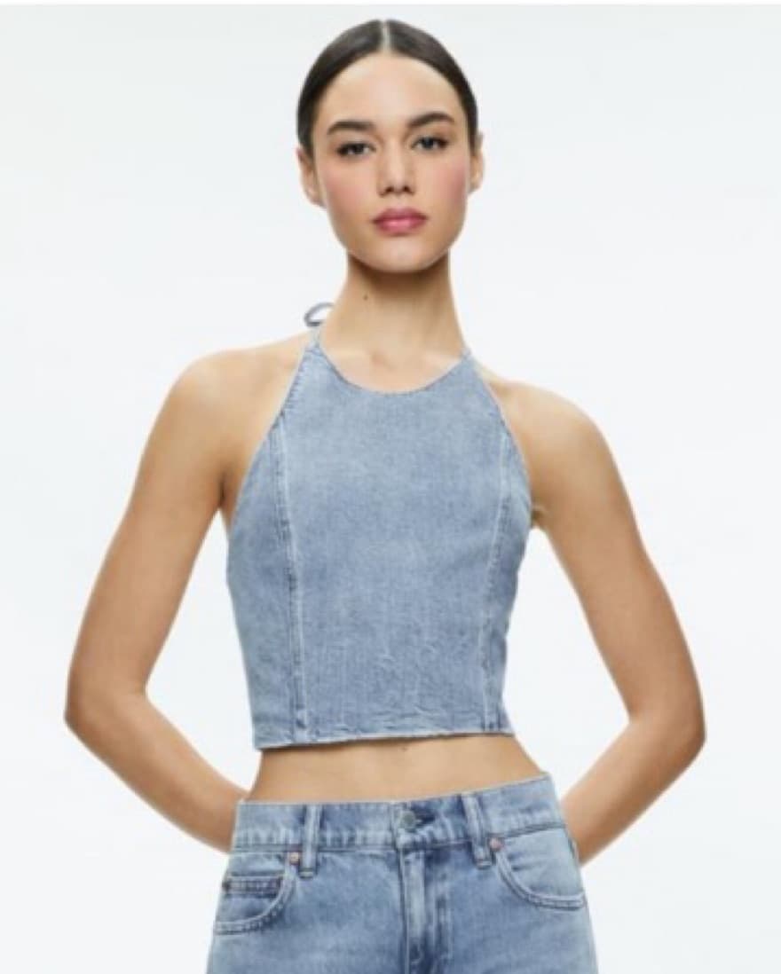 Alice & Olivia Jaymee Crop Denim Halter - Image 1