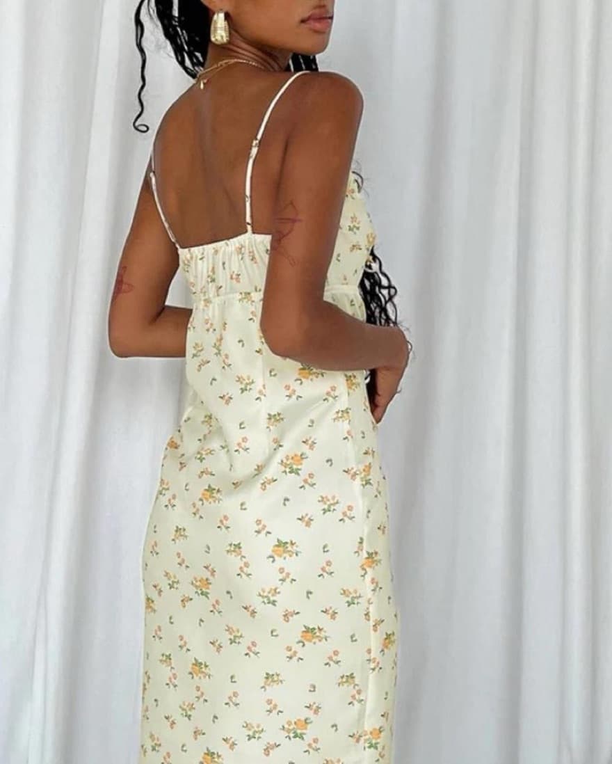 Light Yellow Floral Midi Dress  - Image 3