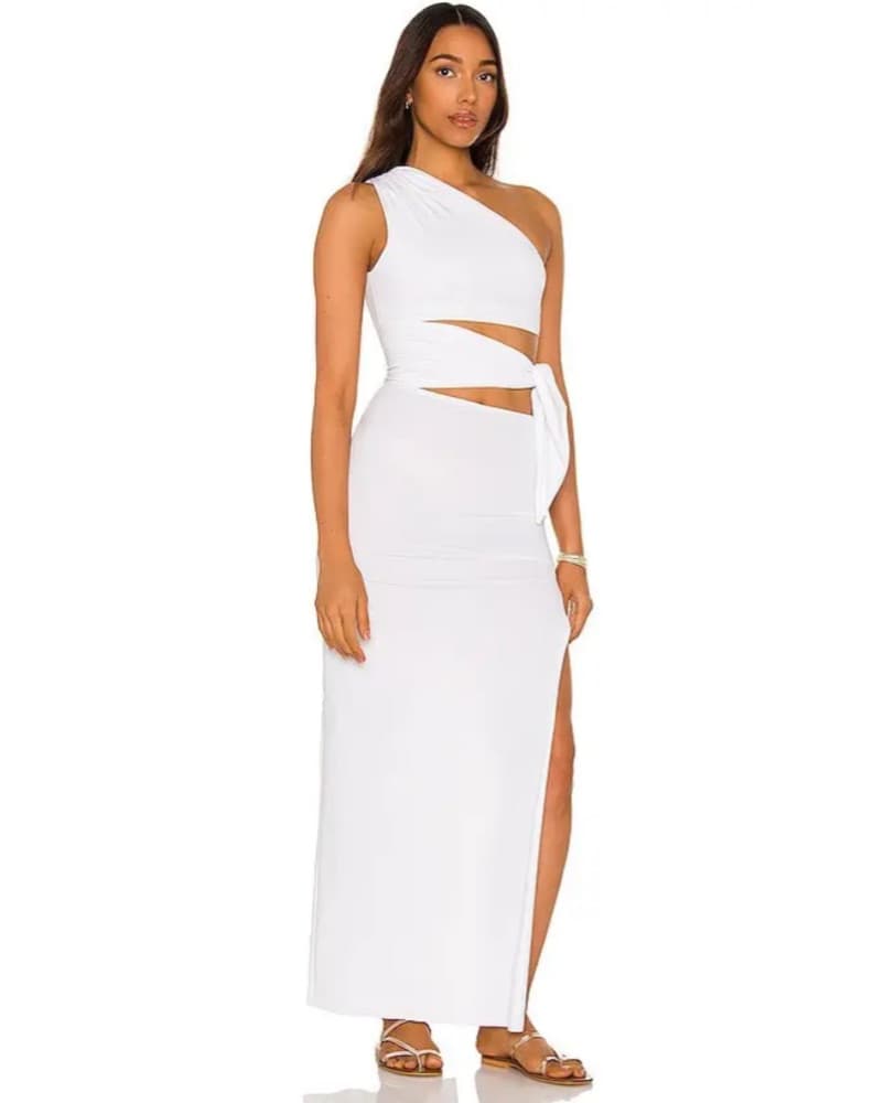 One-Shoulder White Cut Out Maxi Dress - Image 2