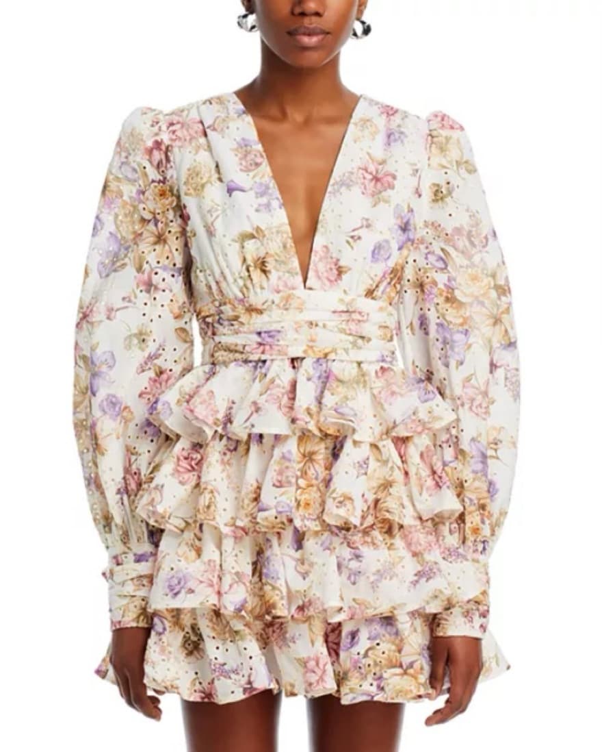 Line & Dot Floral Mini Dress - Image 1
