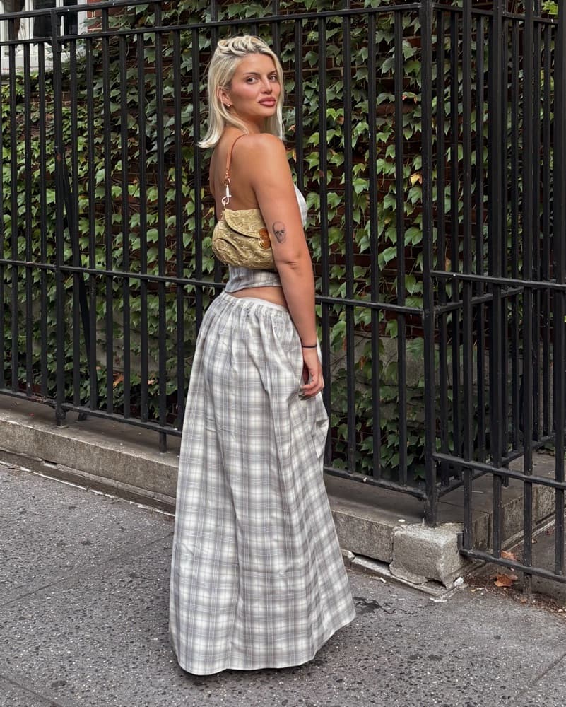 Lioness Maxi Skirt Set In Smoke Plaid - Image 2