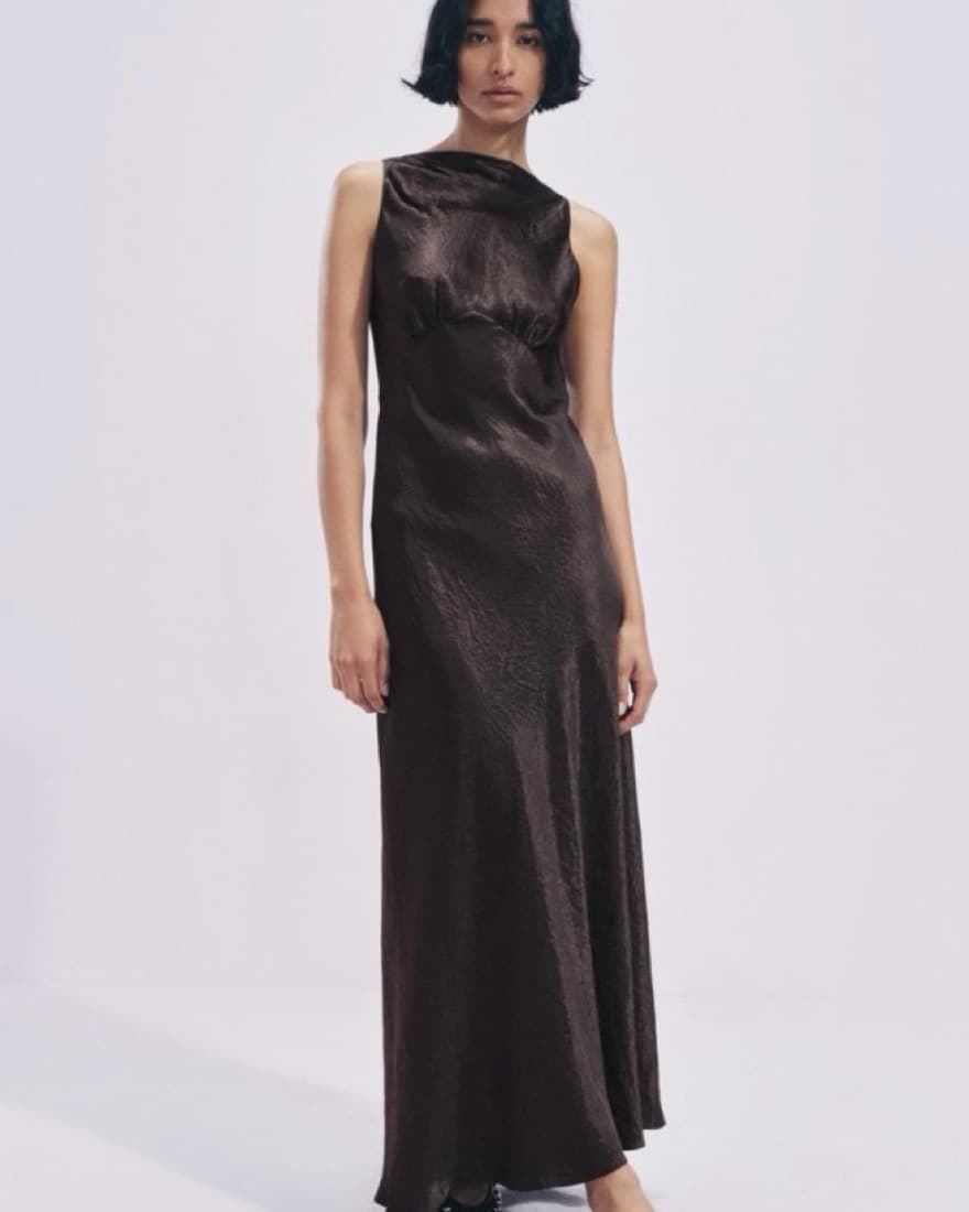 Zara Wrinkled Satin Effect Dress - Image 2