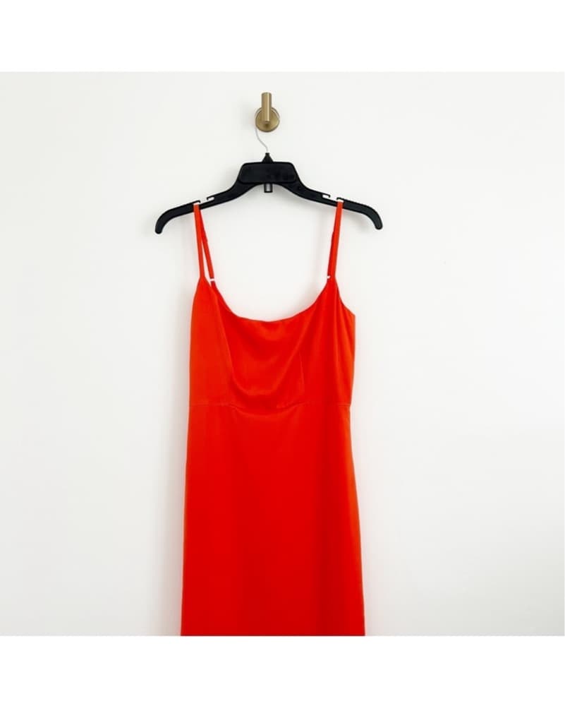 Vibrant Orange Satin Maxi Dress - Image 3