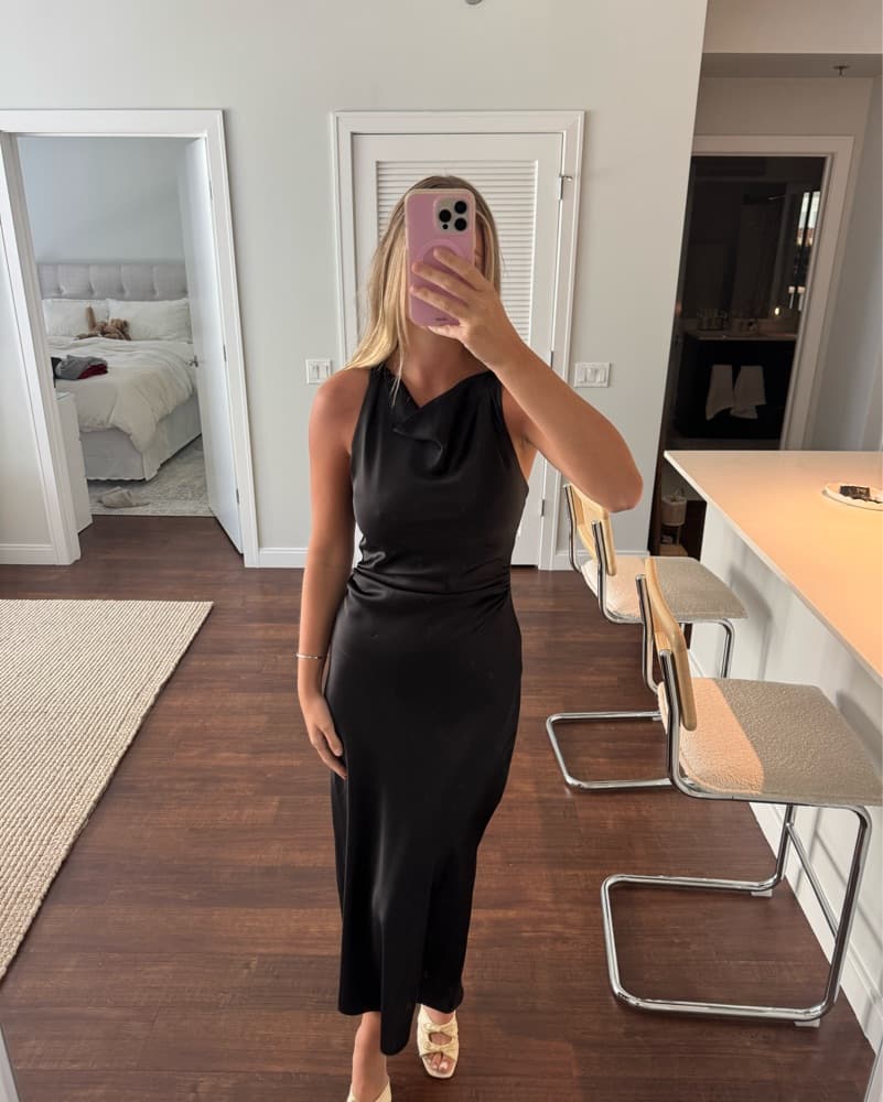 Zara High Neck Black Midi Dress - Image 1
