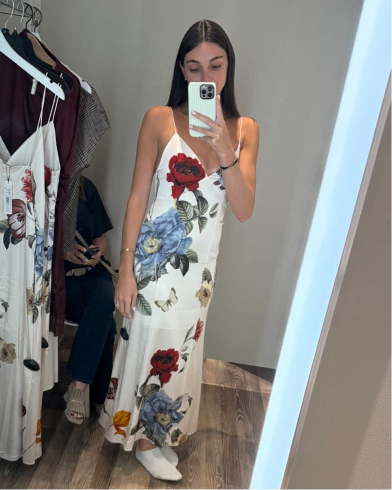 Alice + Olivia White Floral Satin Dress - Image 1