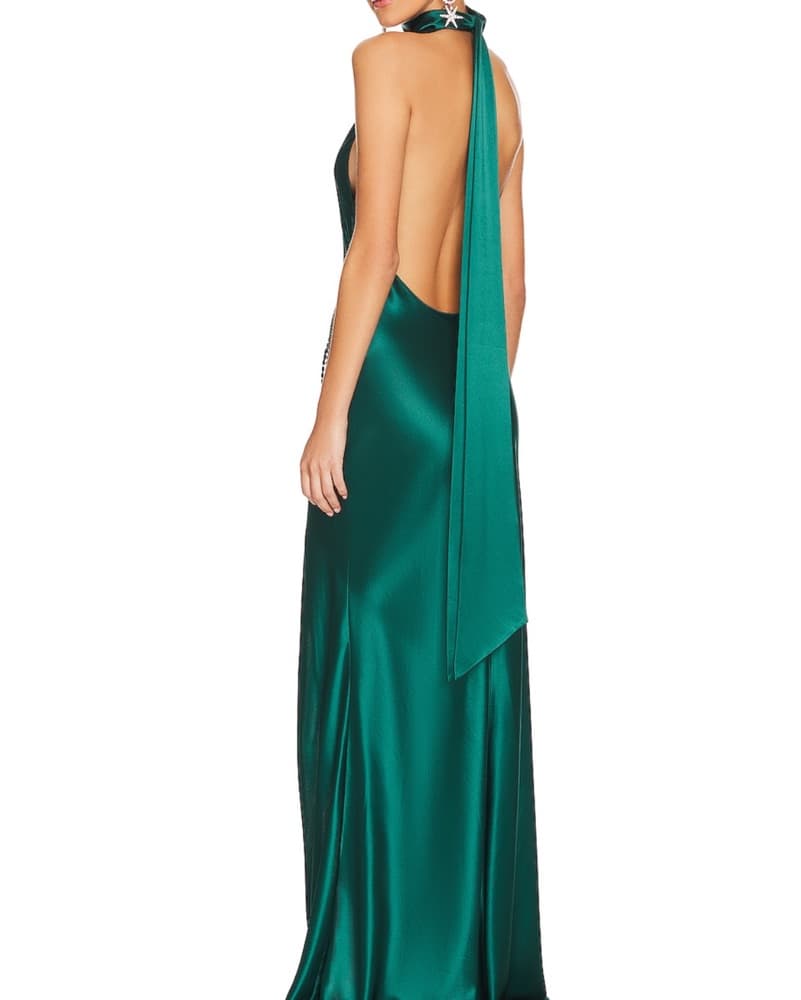 Silk Emerald Green Halter Gown -Backless - Image 2