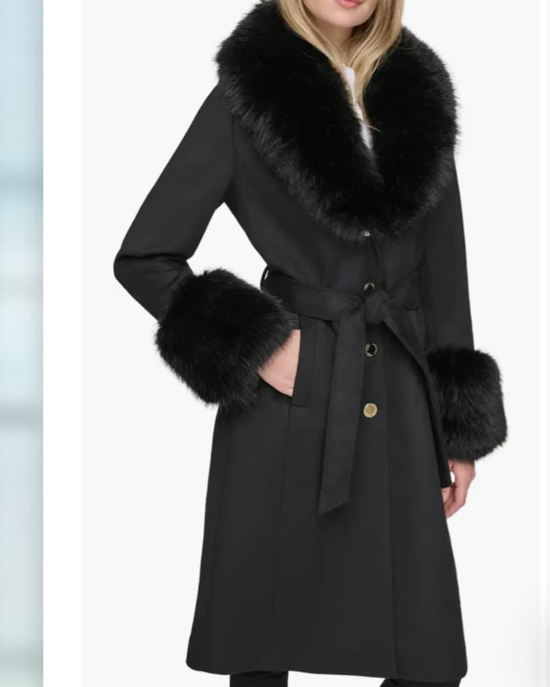 Karl Lagerfeld Black Faux Fur Trim Coat - Image 3
