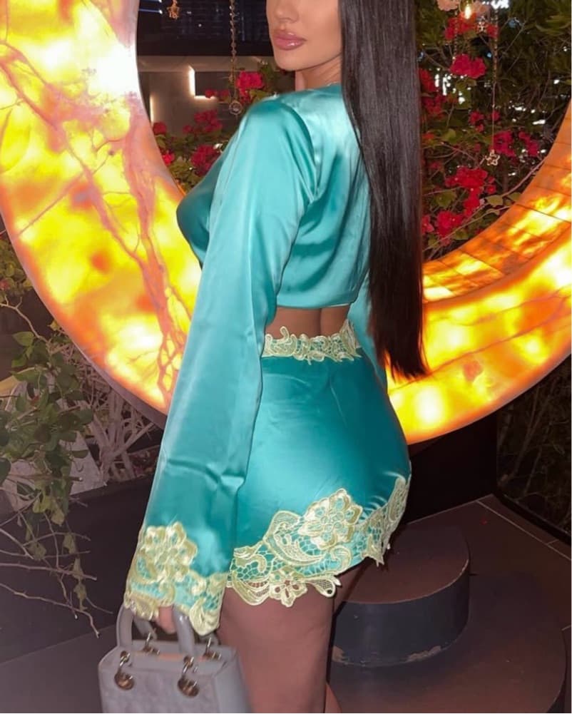 Meshki Niamh Blue Green Satin Set XS/S - Image 2
