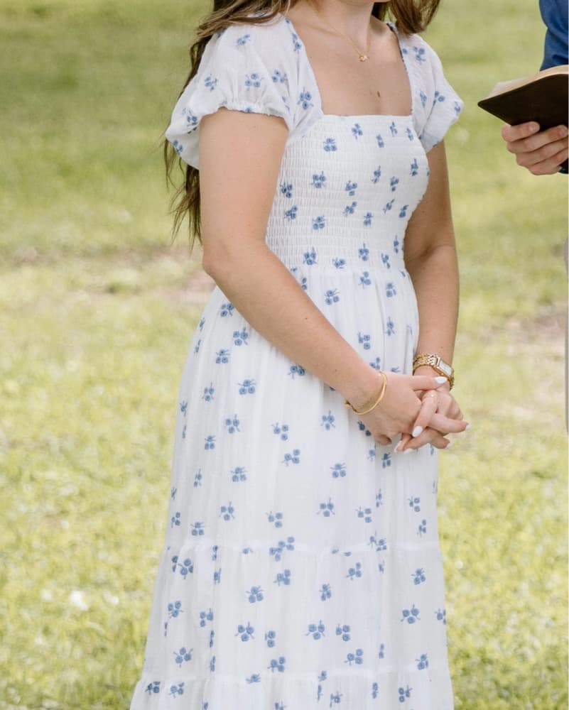 White & Blue Floral Flowy Maxi Dress - Image 2
