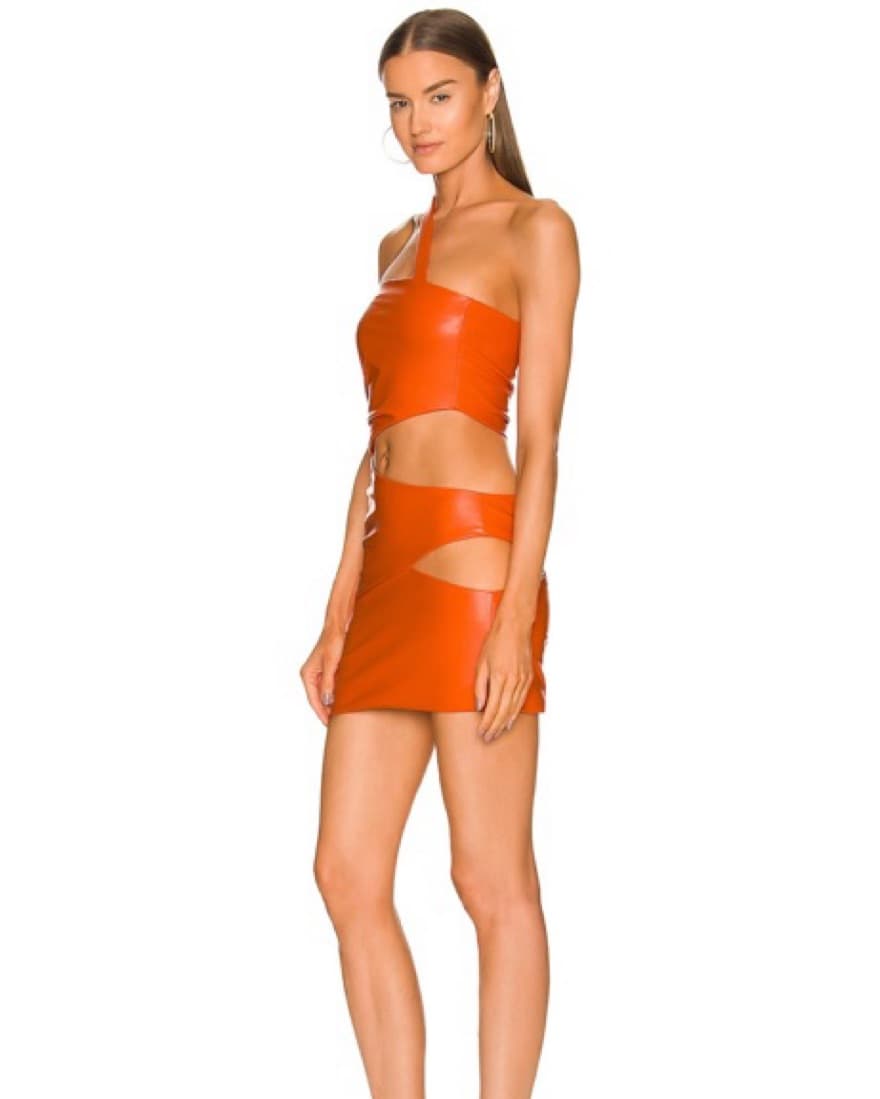 Faux Leather One Shoulder Cut-Out  Dress - Image 3