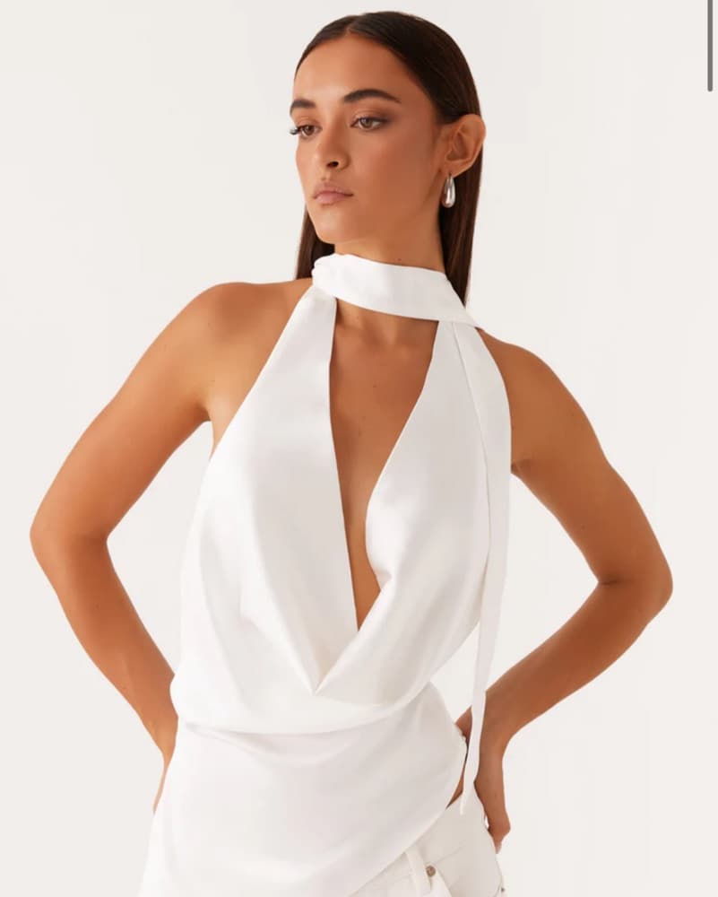 White Peppermayp Halterneck Scarf Top - Image 1