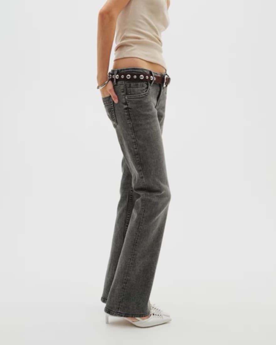 Edgy Gray Denim Straight Leg Jeans - Image 1