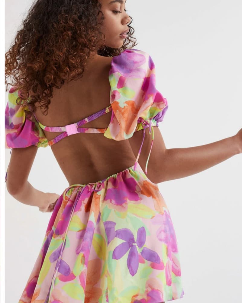 Vibrant Floral Puff Sleeve Dress - Image 2
