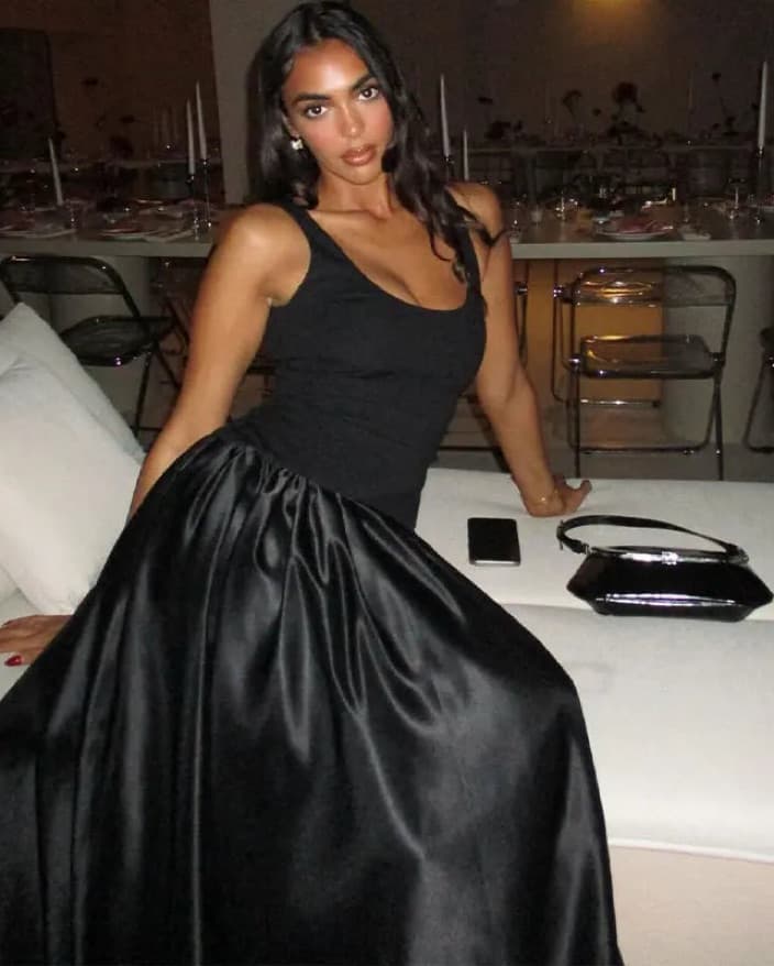 Midi Black Satin Dress - Image 2