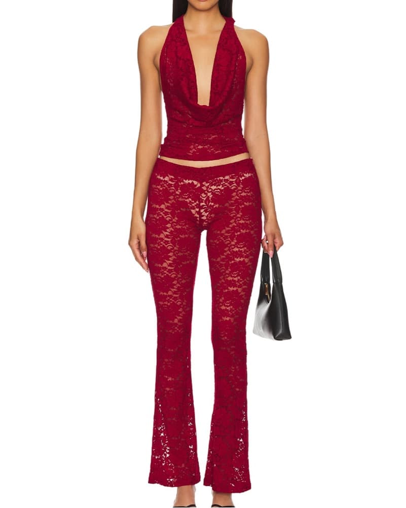 Sultry Red Lace Jumpsuit - Image 1