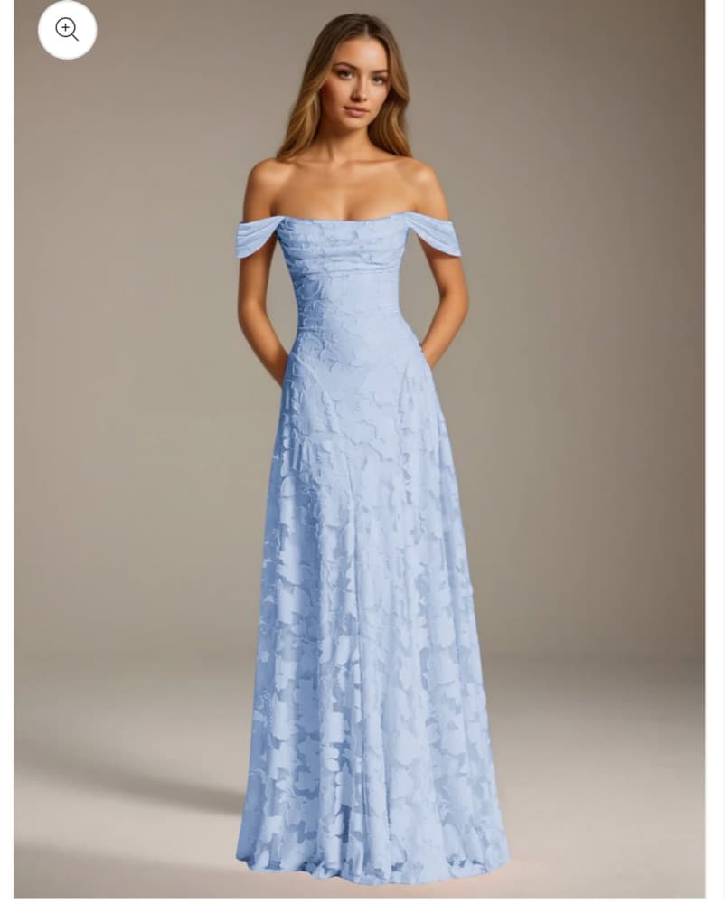 Sky Blue Off-Shoulder Lace Gown - Image 1