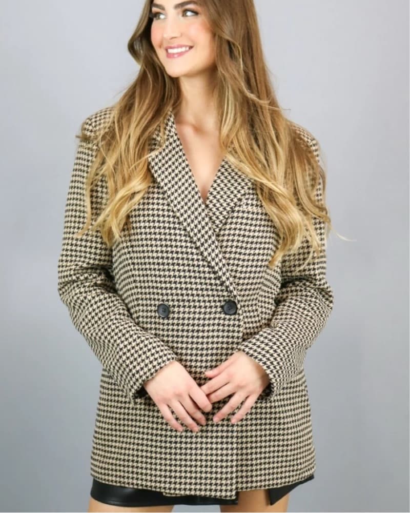 Houndstooth Patterned Crescent Coat - Image 1
