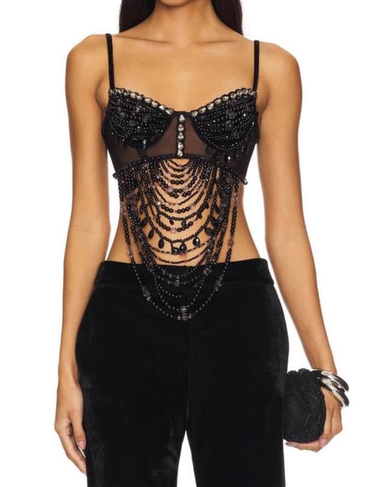 Patbo Beaded Black Bralette top S - Image 1