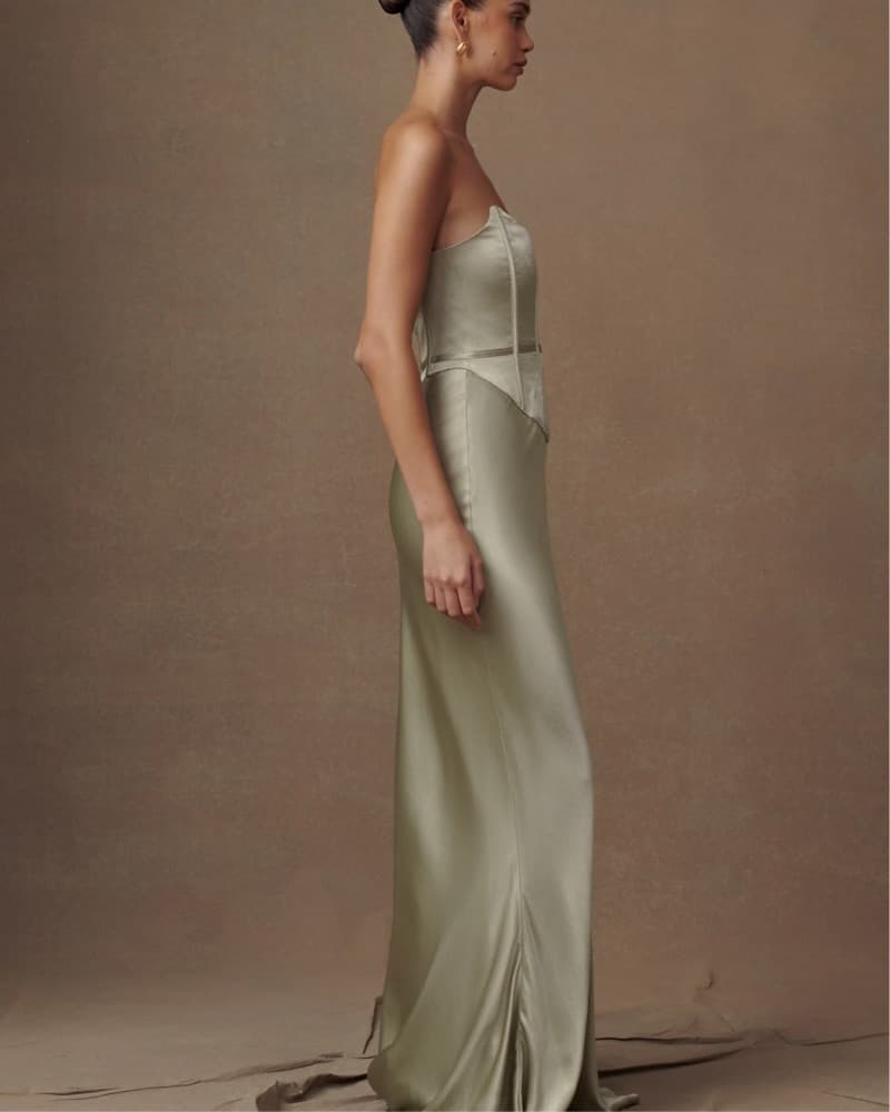 Sage Satin Bustier Floor Length Dress - Image 3
