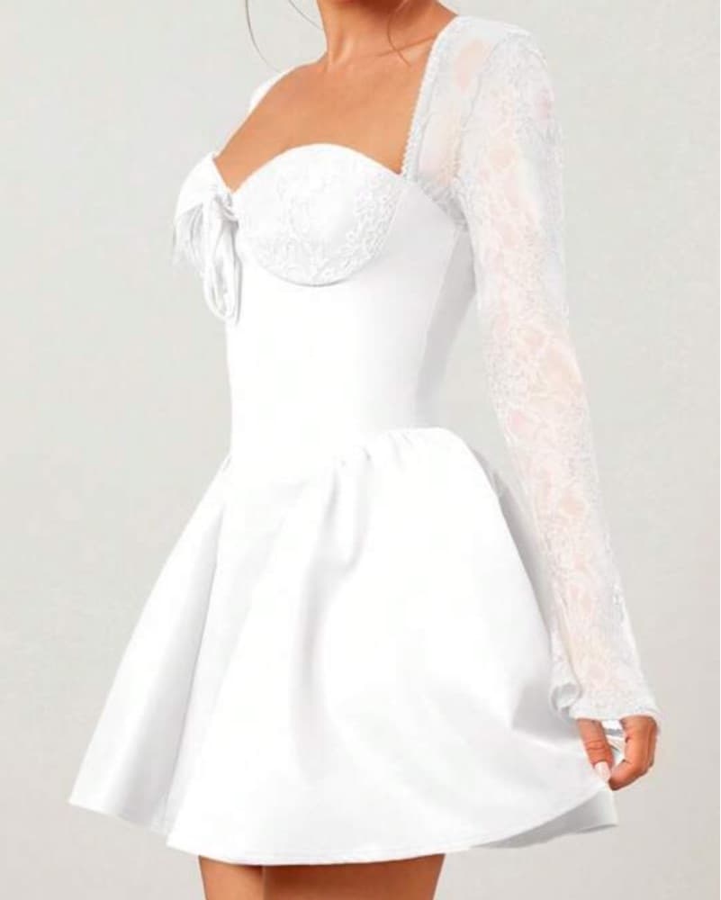 Elegant White Lace Mini Dress - Image 1