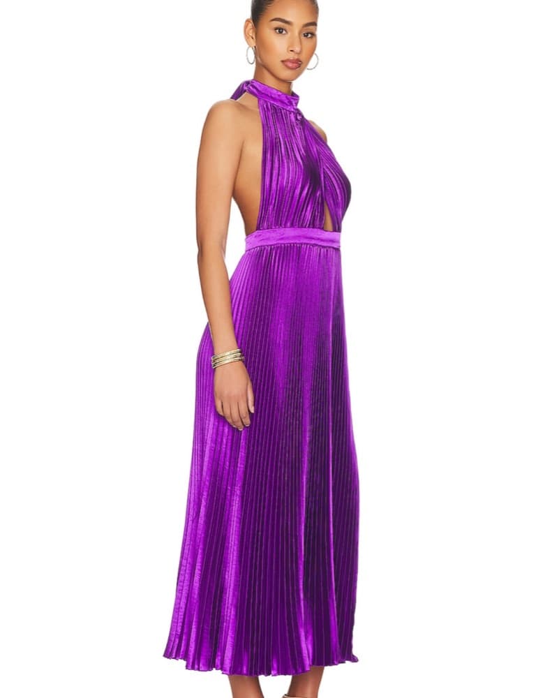 LIDEE Purple Pleated Halter Maxi Dress - Image 4