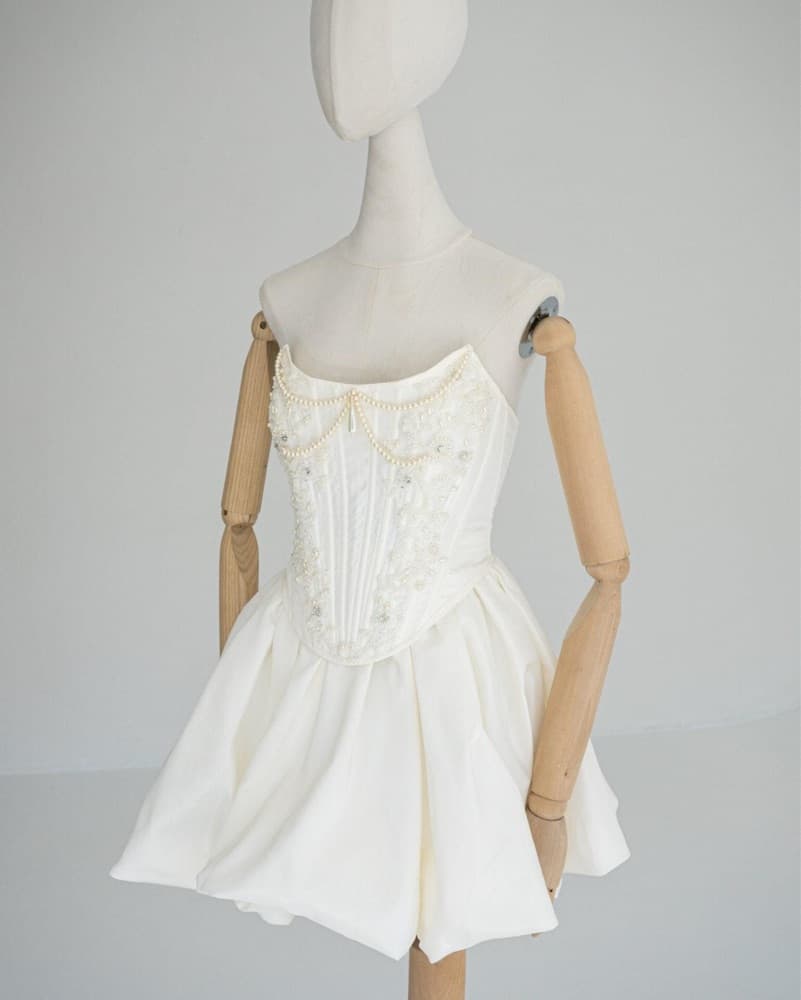Mini White Beaded Wedding Dress - Image 1