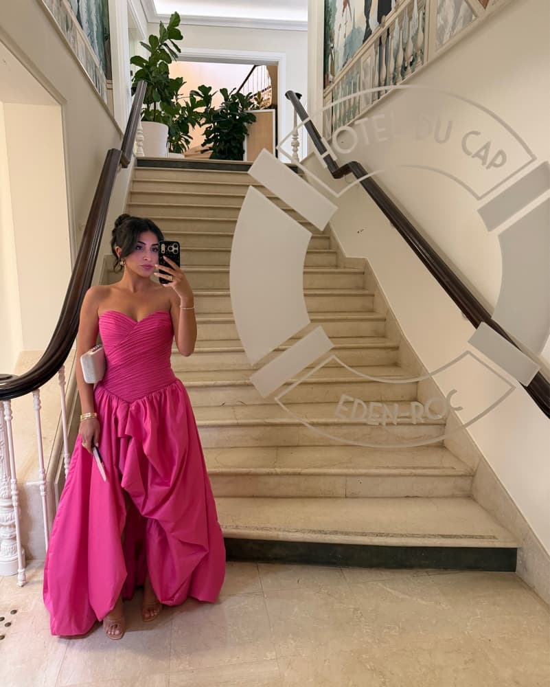 aje hot pink bubble hem maxi gown - Image 1