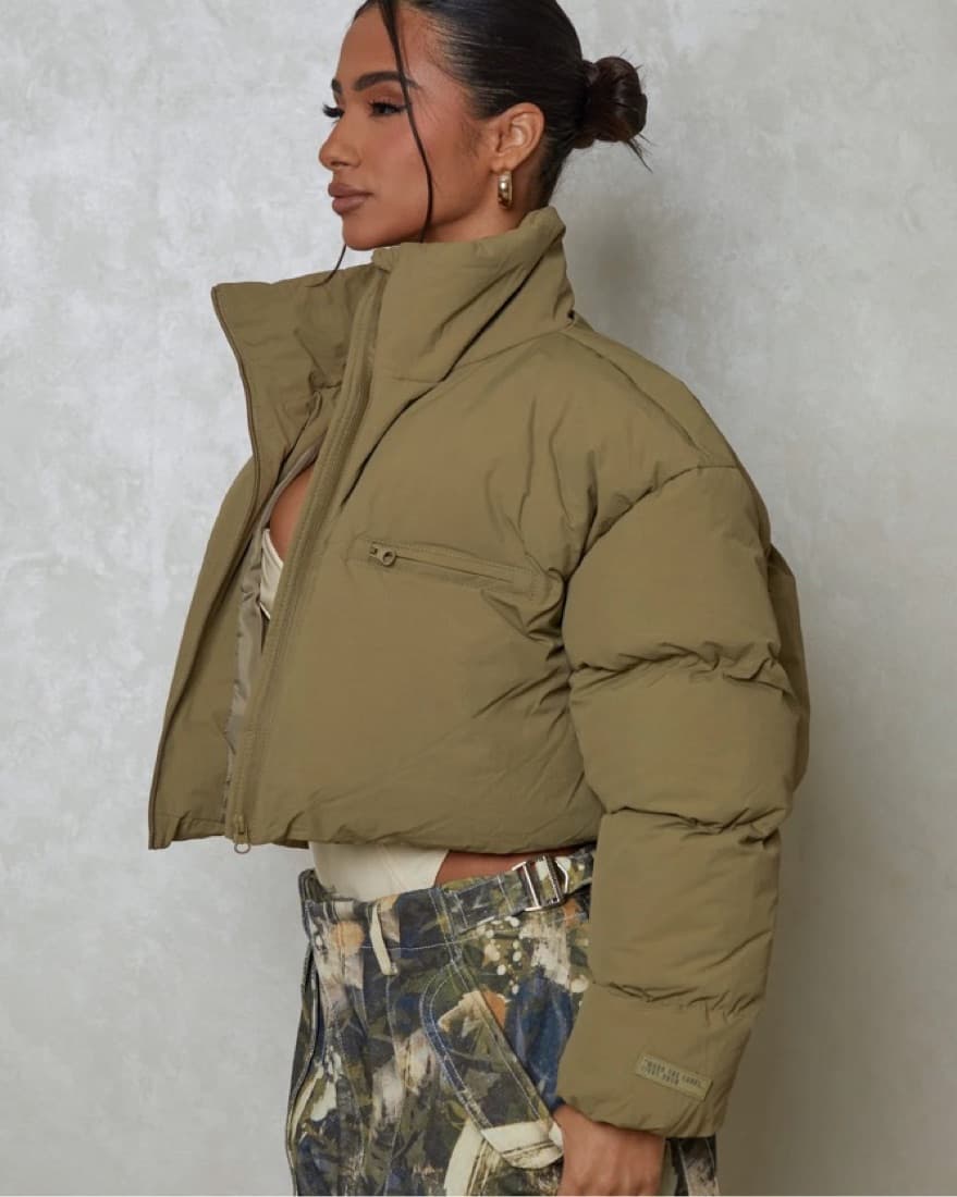 Extreme Cropped Puffer - Khaki  - Image 1