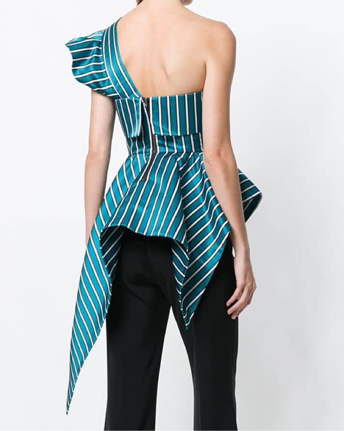Self Portrait Asymmetric Striped Blouse - Image 3