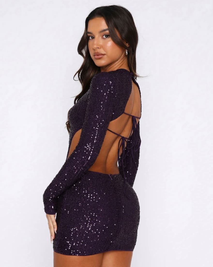 Deep Purple Cutout Sequin Mini Dress - Image 5