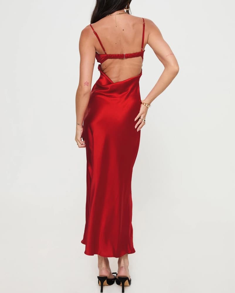 Striking Red Satin Dress - Image 3