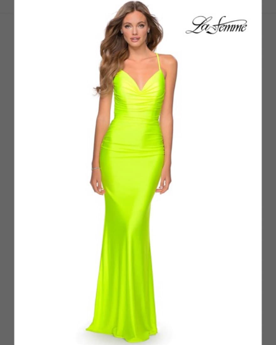 LA FEMME NEON YELLOW LONG GOWN - Image 1